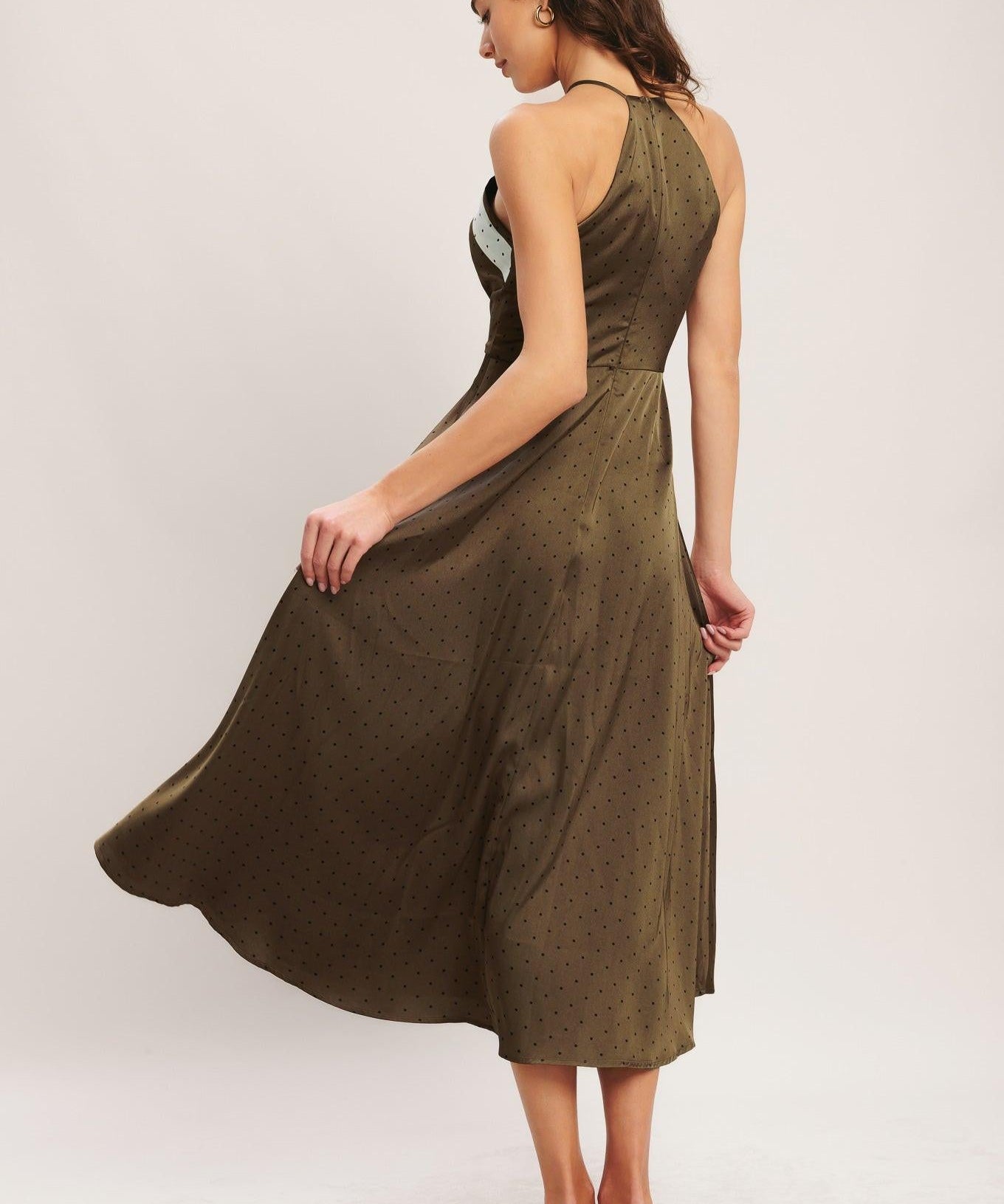 ESPRESSO CHIC WOVEN SATIN MIDI DRESS