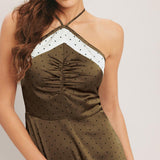 ESPRESSO CHIC WOVEN SATIN MIDI DRESS