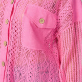 Long Sleeve Knit Button Up Blouse - Valentine's Day