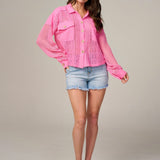 Long Sleeve Knit Button Up Blouse - Valentine's Day