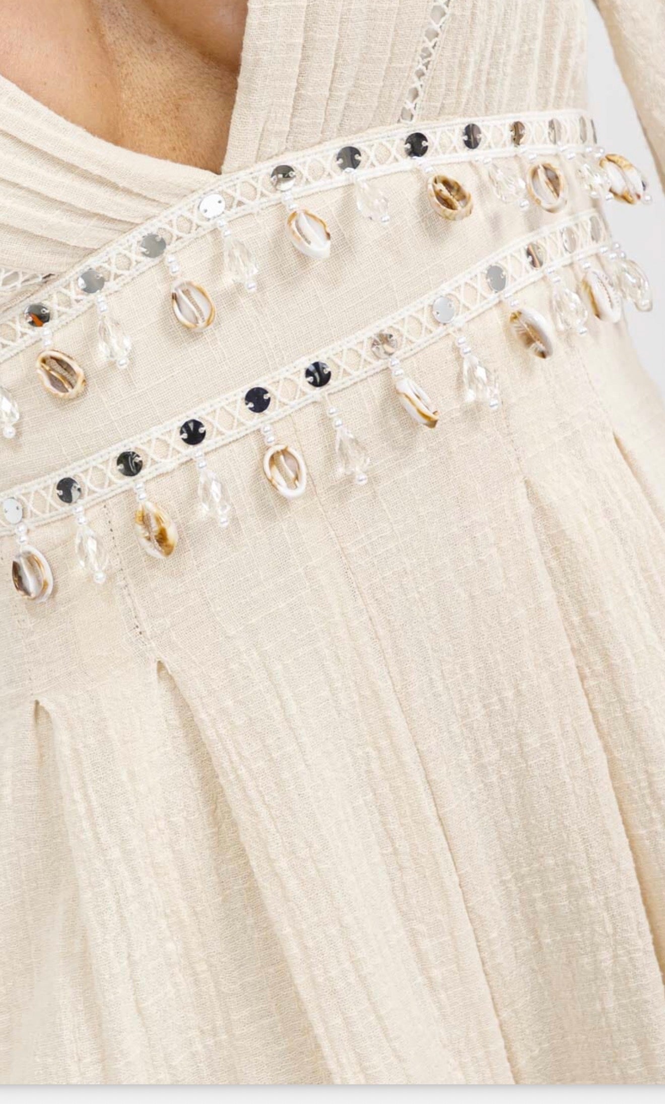 Seashell Embellished V-Neck Linen Romper