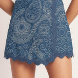 BOHO PAISLEY SCALLOP DENIM SKORT