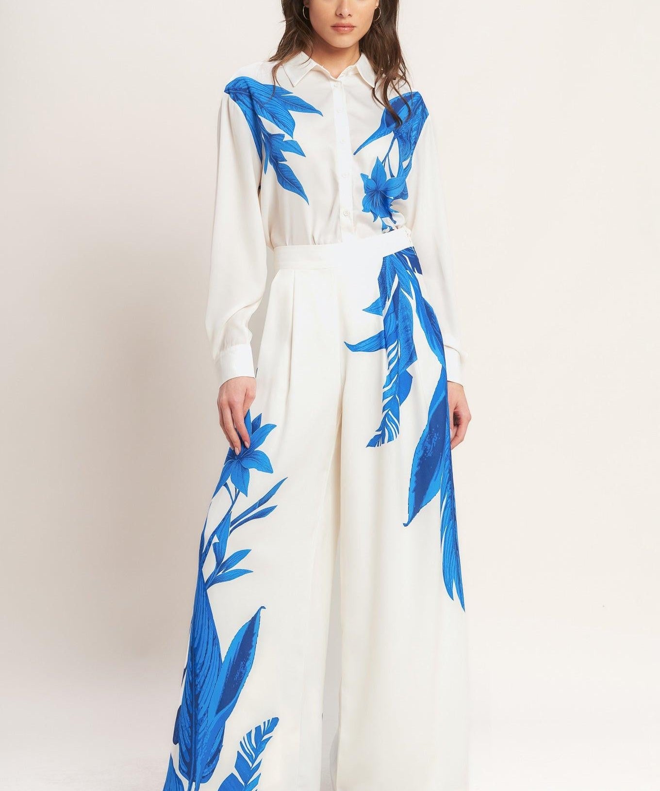 ASYMMETRICAL BOTANICAL WOVEN PANTS
