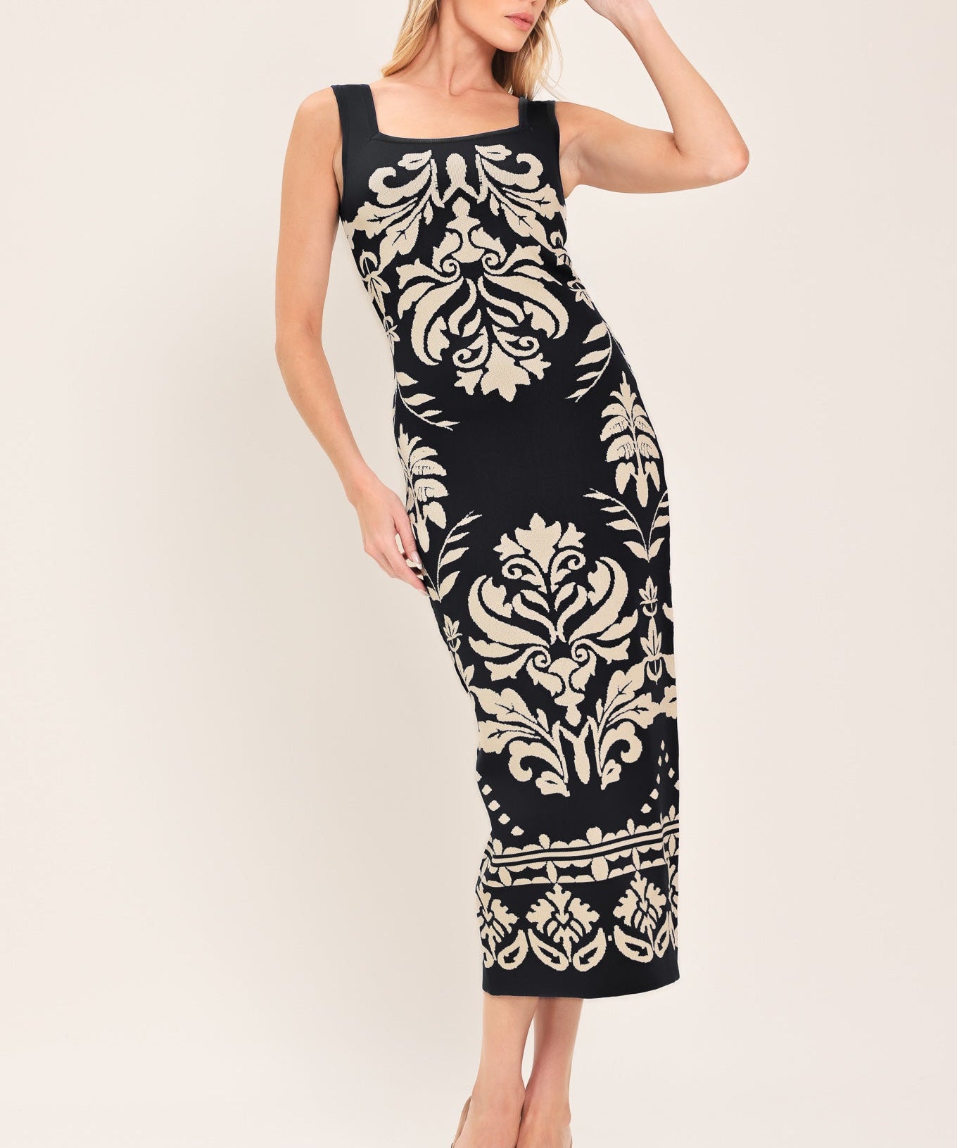 GREEK ISLE GLAM JACQUARD MIDI DRESS