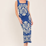 GREEK ISLE GLAM JACQUARD MIDI DRESS