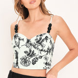 VINTAGE BOTANICAL WOVEN CROP BUSTIER TOP