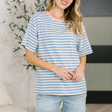 I Think I'm in Love Round Neck Loose Tee in Blue and Pink