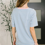 I Think I'm in Love Round Neck Loose Tee in Blue and Pink