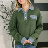 It's a Must Contrast Collared Sweater Top