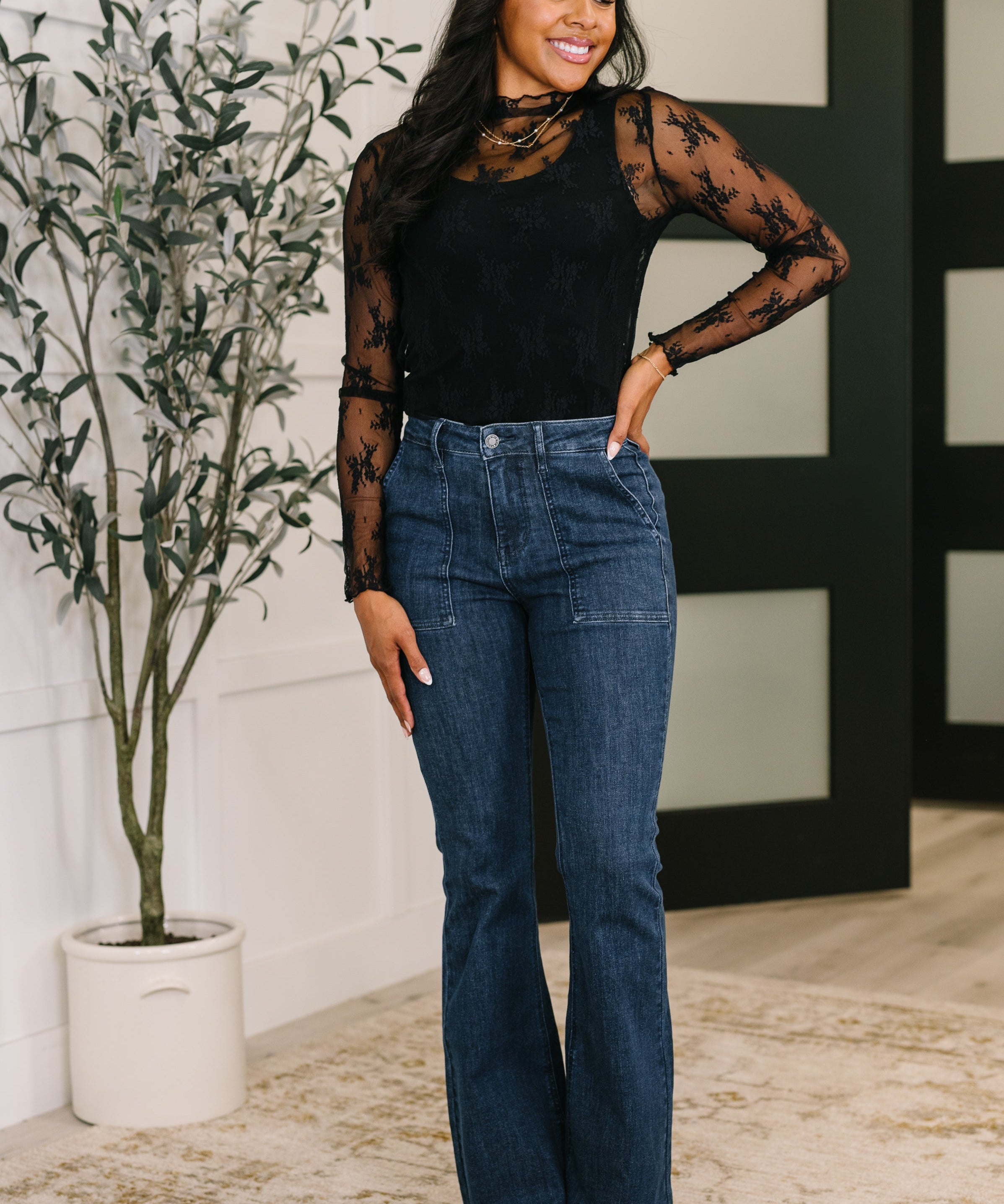 Jada High Waist Flare with Patch Pockets