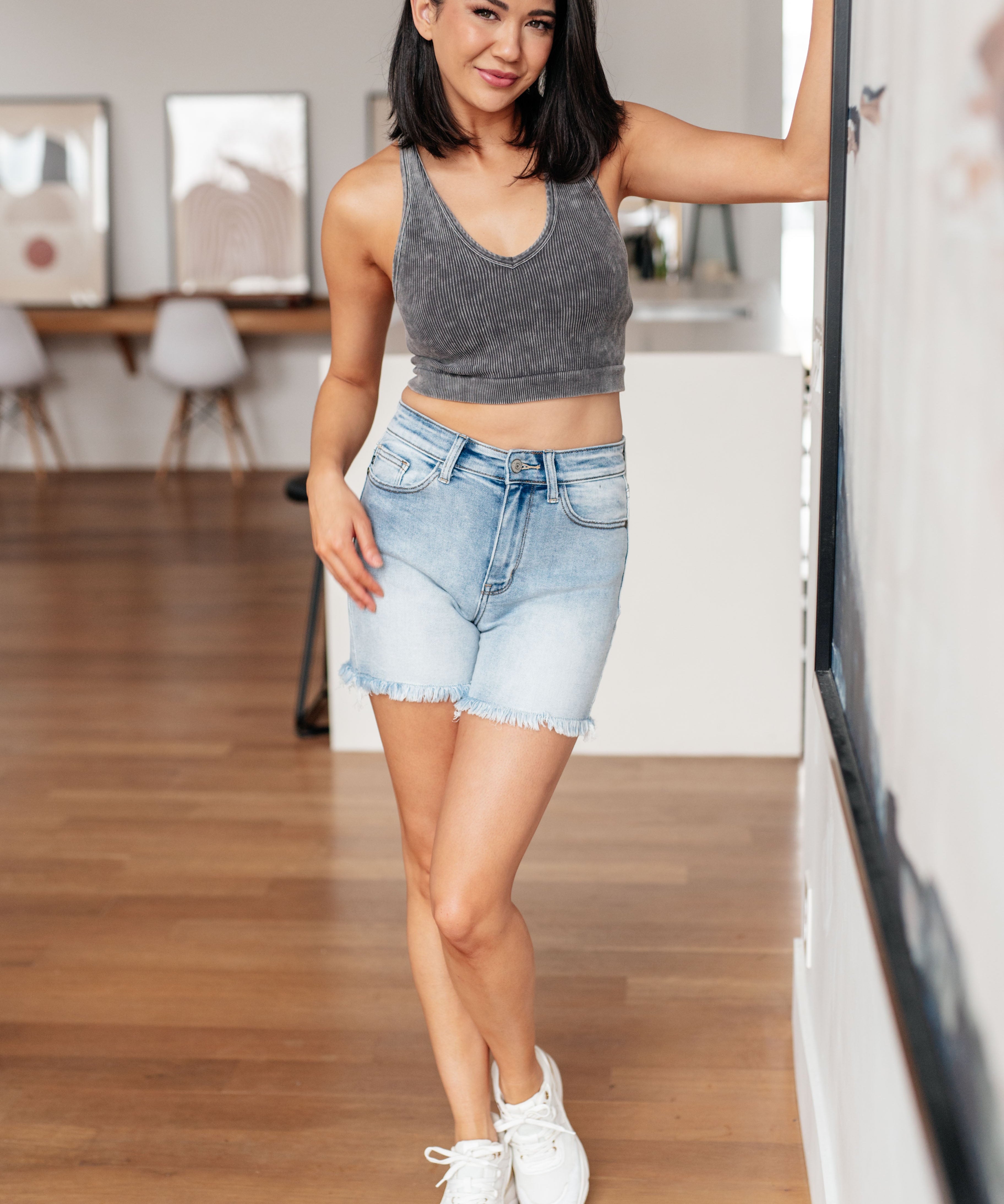 Jenny High Rise Cutoff Dad Shorts
