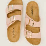 Jete Nubuck Double Buckle Slides in Blush