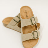 Jete Nubuck Double Buckle Slides in Light Taupe