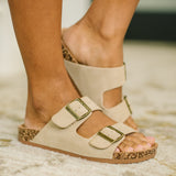 Jete Nubuck Double Buckle Slides in Light Taupe
