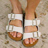 Jete Double Buckle Slides in White