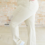 Selena High Rise Distressed 90's Straight Jeans in Bone