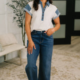 Knowing Me Collared Henley Top