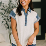 Knowing Me Collared Henley Top