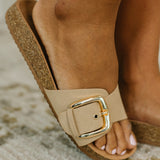 Lizzy Slip on Buckle Strap Sandal in Taupe