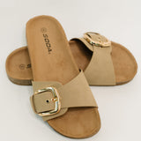 Lizzy Slip on Buckle Strap Sandal in Taupe