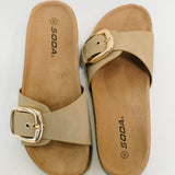Lizzy Slip on Buckle Strap Sandal in Taupe