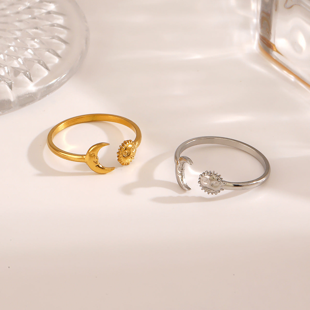 Sun & Moon Ring - Adjustable Celestial Ring  18k Gold Plated