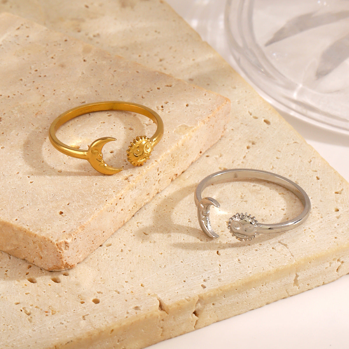 Sun & Moon Ring - Adjustable Celestial Ring  18k Gold Plated