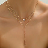 Crystal Lariat Necklace Set - 18K Gold Plated Layered Necklace