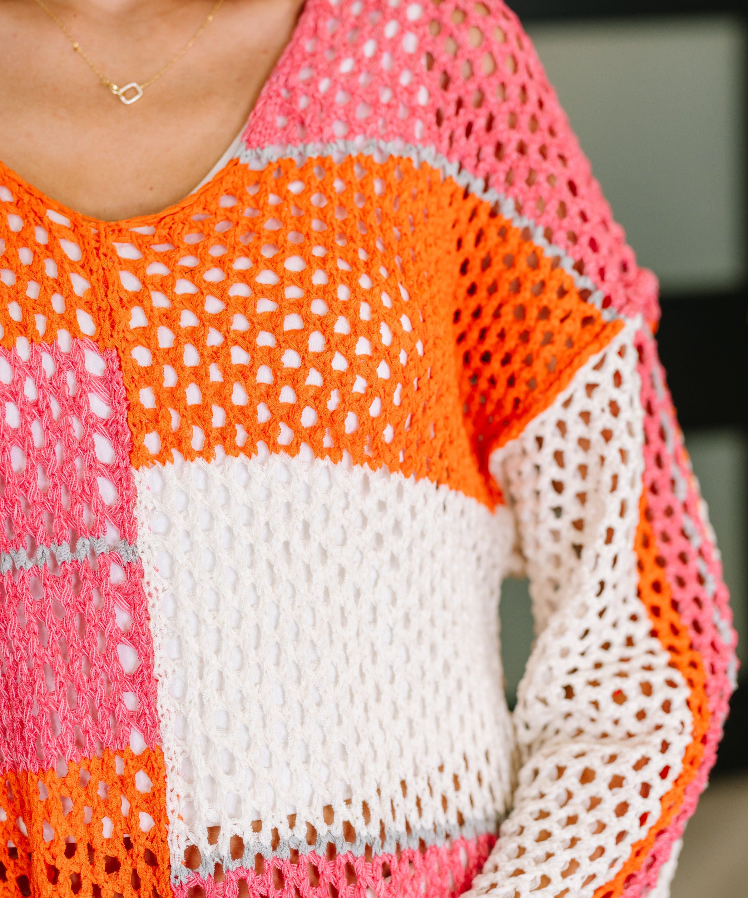 Off the Grid Net Color Block Layering Top