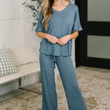 Ol' Reliable Top and Bottom Lounge Set in Dusty Blue