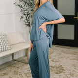 Ol' Reliable Top and Bottom Lounge Set in Dusty Blue