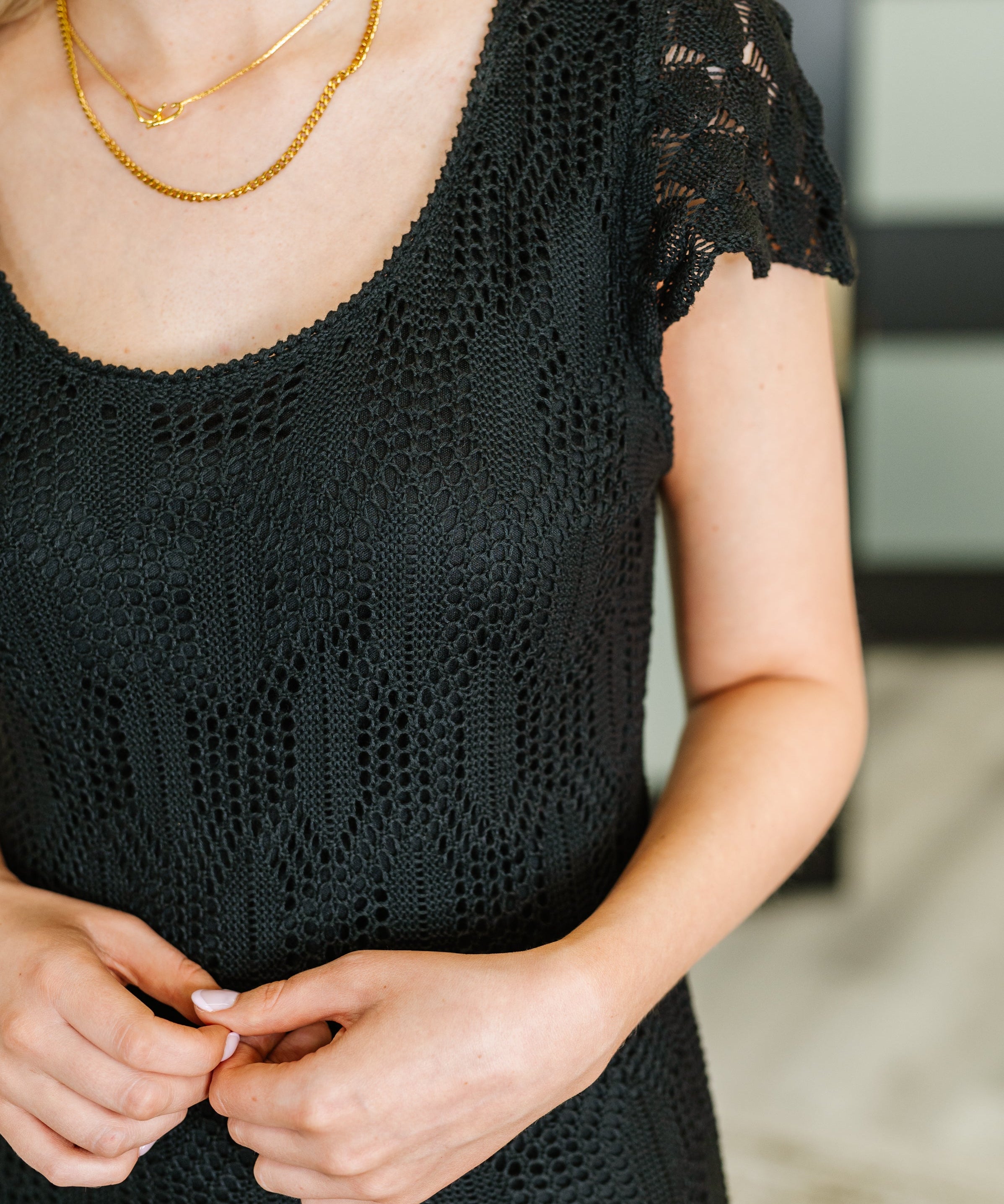French Quarter Lace Scoop Neck Dress in Black