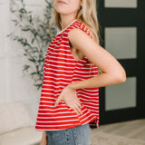 Quite Intimately Striped Muscle Tee in Red