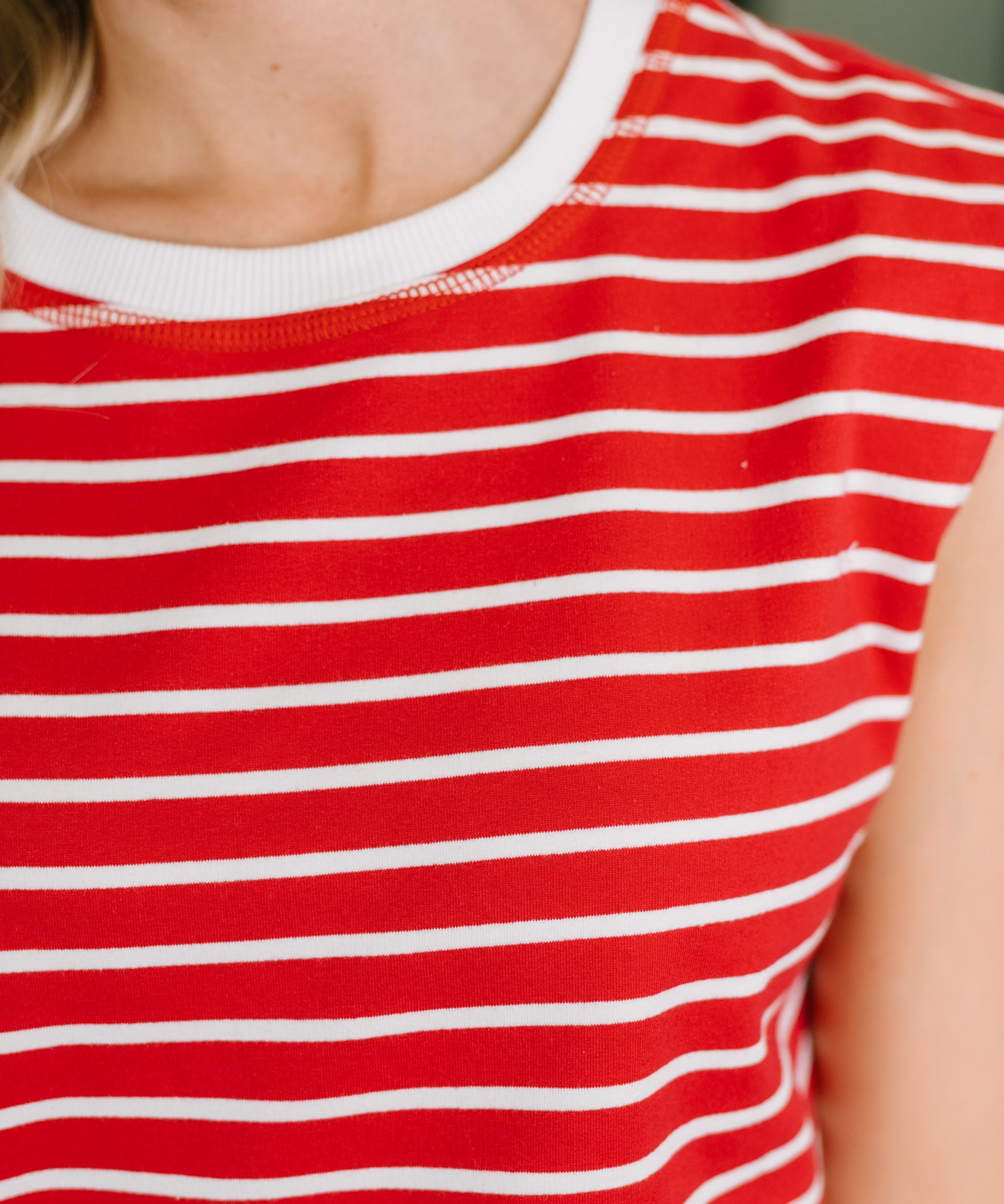 Quite Intimately Striped Muscle Tee in Red