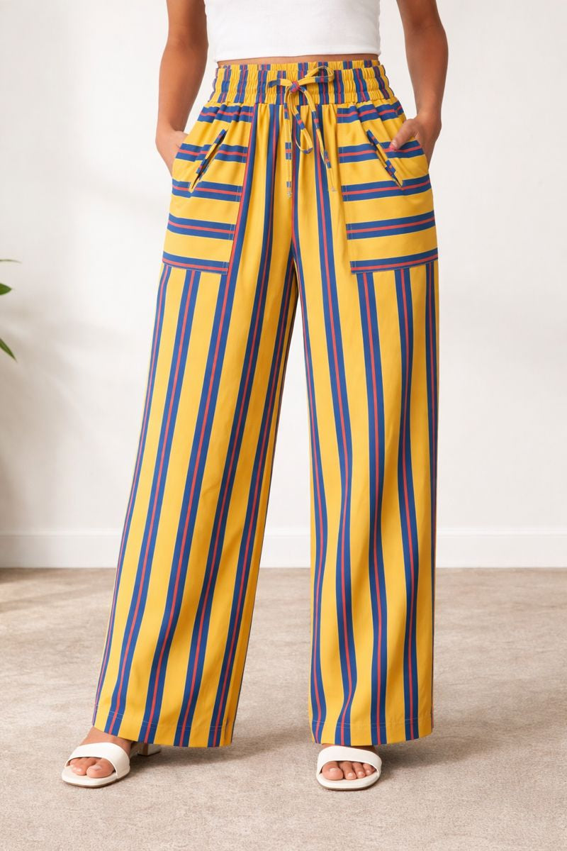 Striped Free Wide Leg Cargo Pants - Yellow Multi