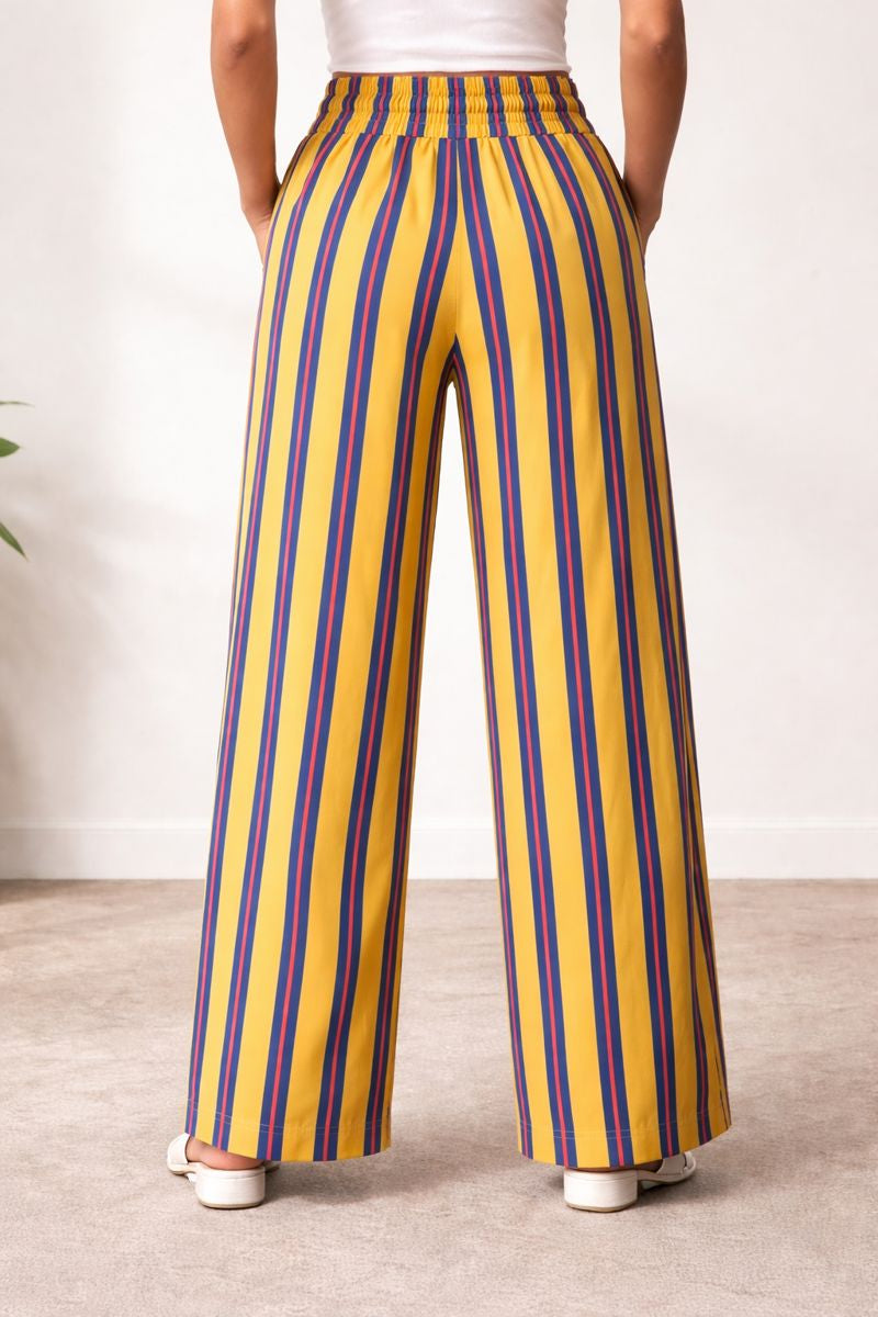 Striped Free Wide Leg Cargo Pants - Yellow Multi