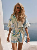 Santorini Tile Printed Two-Piece Skirt Set