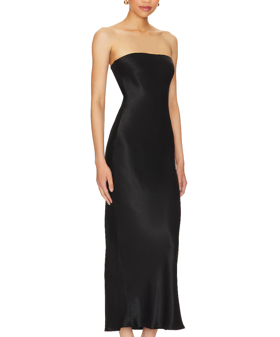 SILK SATIN SLIP STRAPLESS DRESS