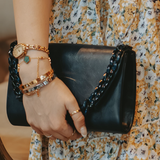 Faux Leather Clutch Handbag with Chain Link
