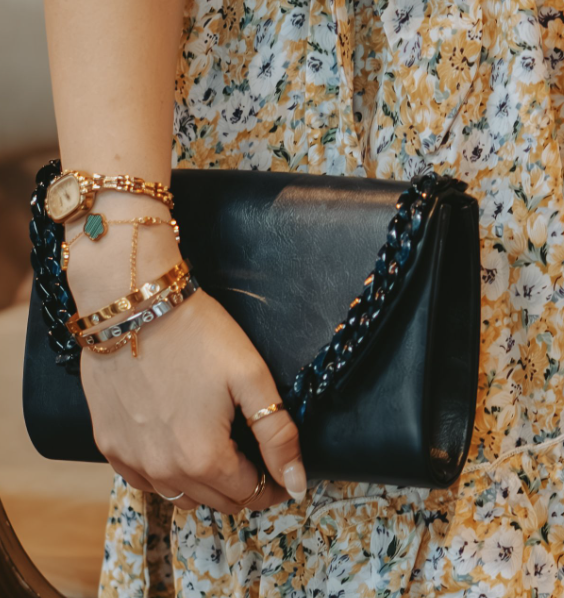 Faux Leather Clutch Handbag with Chain Link