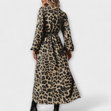 Leopard Print Maxi Dress – Long Sleeve V-Neck with Side Slit