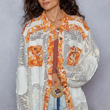 Autumn Patchwork Shacket – Orange & Cream Mix