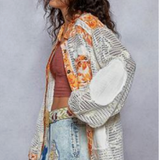 Autumn Patchwork Shacket – Orange & Cream Mix