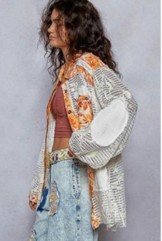 Patchwork Crochet Buttondown – Orange & Cream Mix