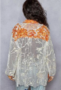 Patchwork Crochet Buttondown – Orange & Cream Mix