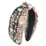 Pearl & Crystal Plaid Knotted Headband