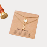 Sun and Moon Layered Necklace Set - Gold