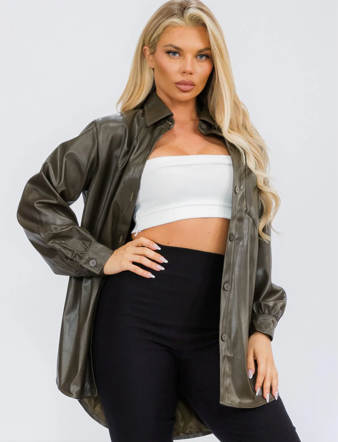 Olive Muse Jacket - Oversized Faux Leather