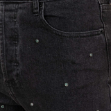 Studded Wide Leg Denim Pants - Black