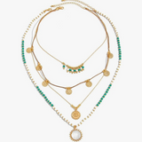 Multi-Layered Boho Necklace Set - Turquoise & Gold